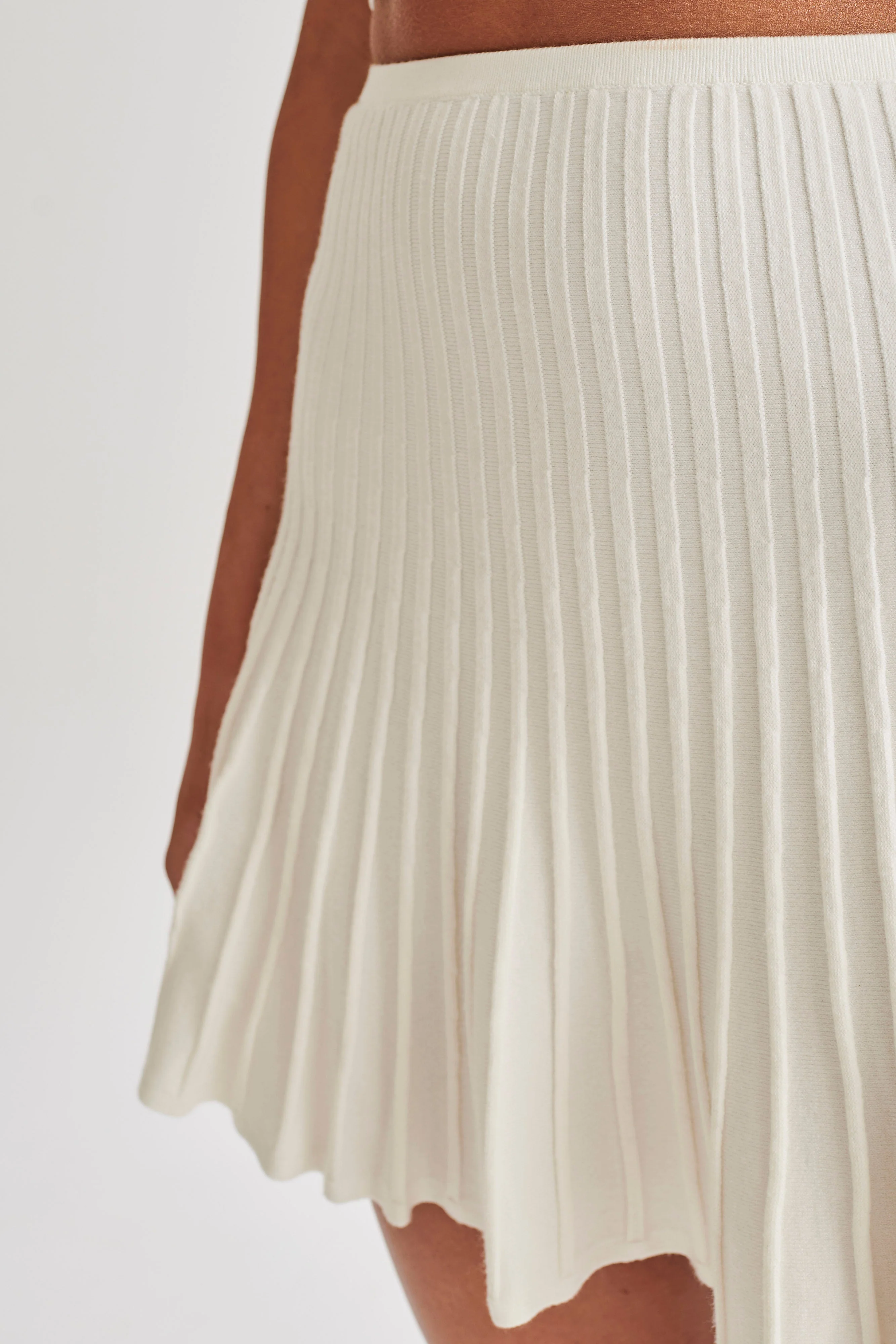 MESHKI Wendy Pleated Knit Mini Skirt - Ivory