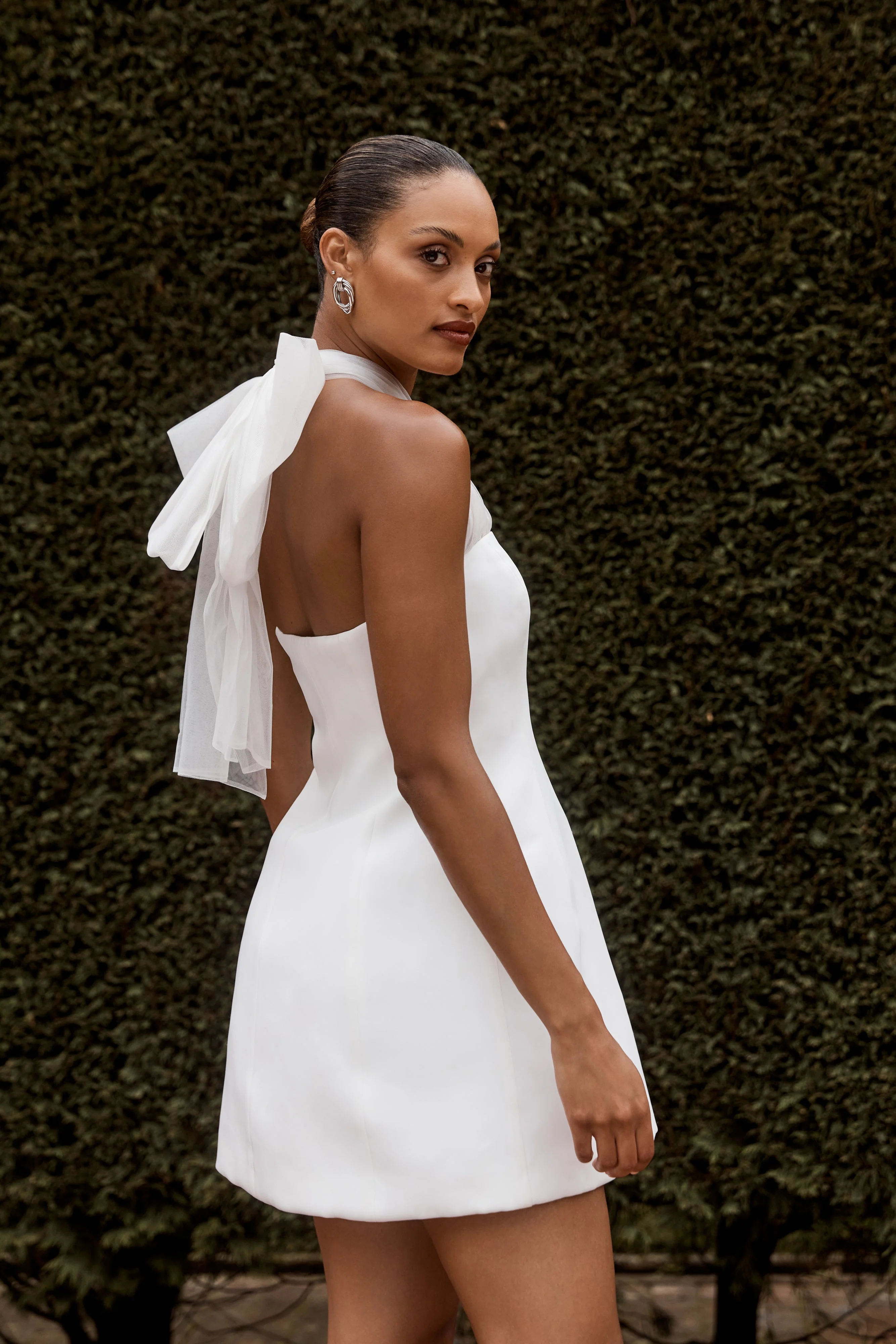 MESHKI Maryam Tulle Bow Mini Dress - White