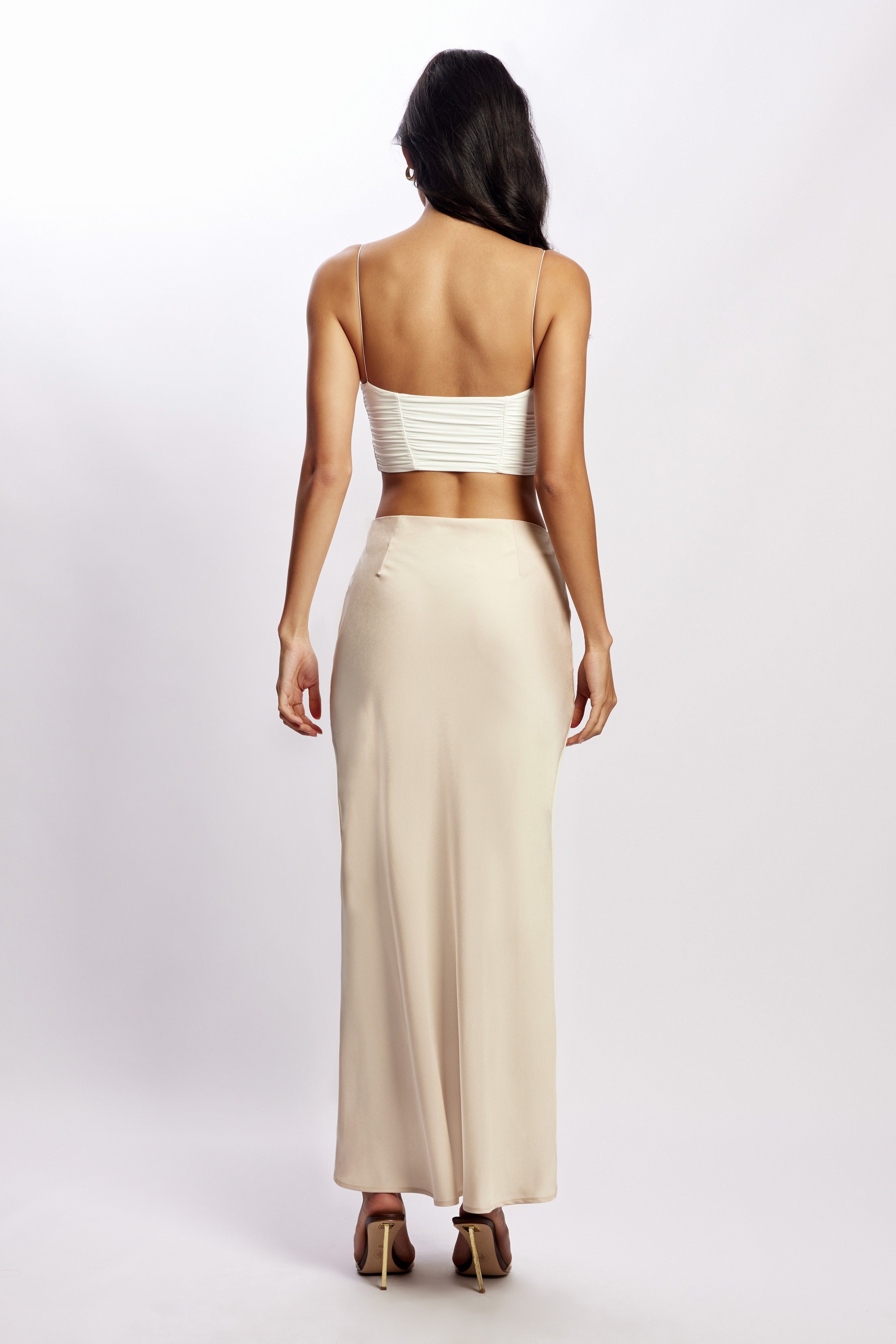 MESHKI Missy Maxi Satin Skirt - Champagne