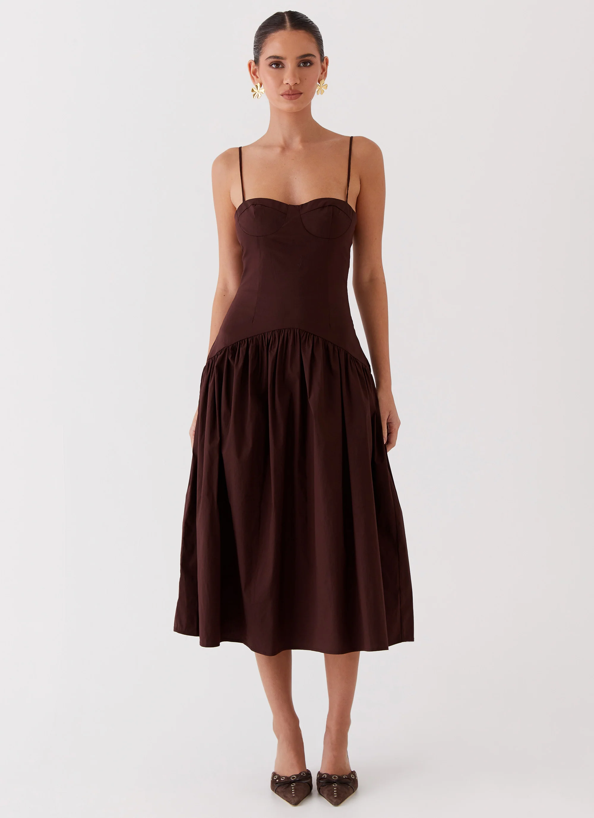MESHKI Yvette Corset Midi Dress - Chocolate