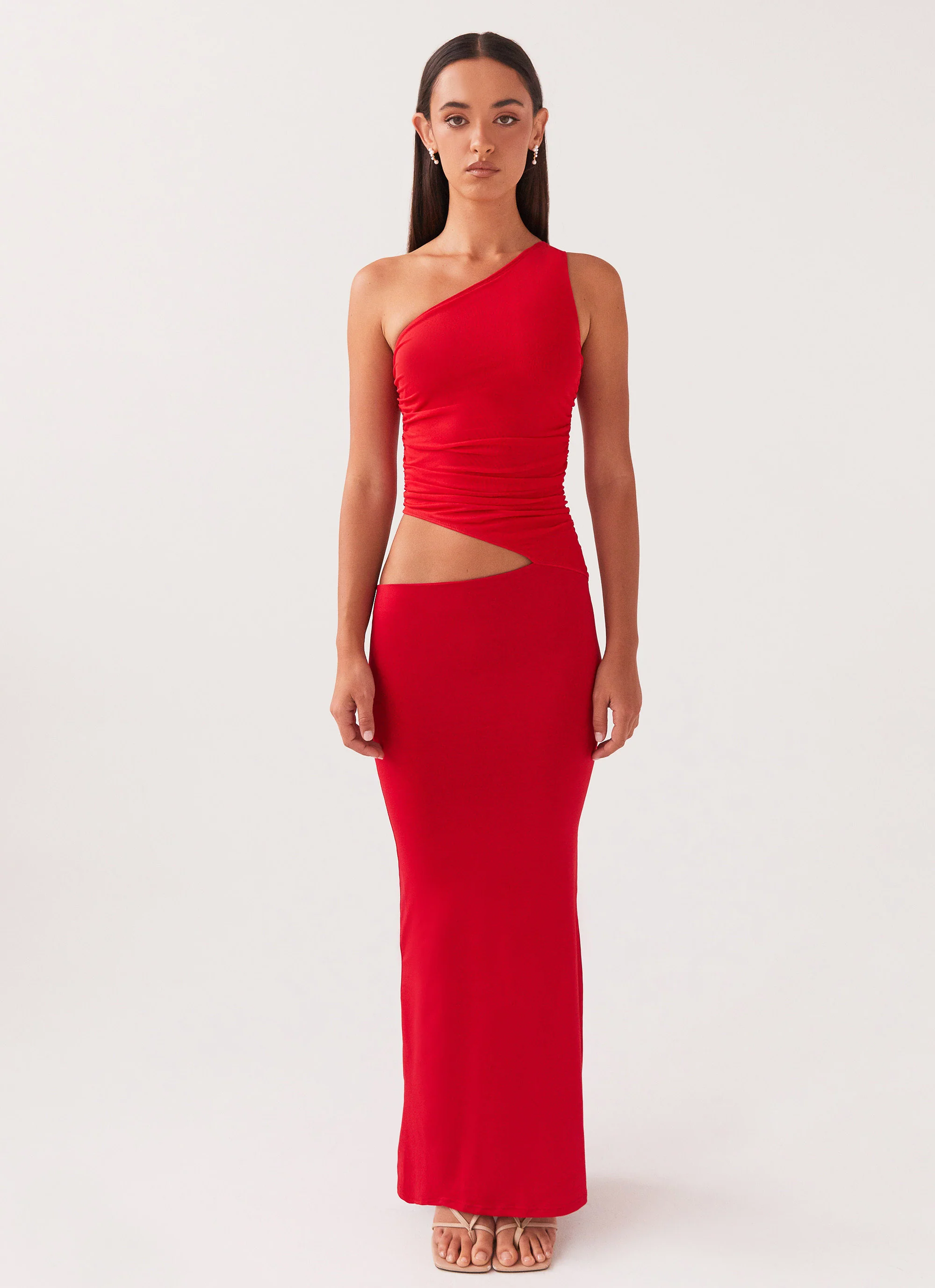 MESHKI Seranella One Shoulder Maxi Dress - Cherry Red