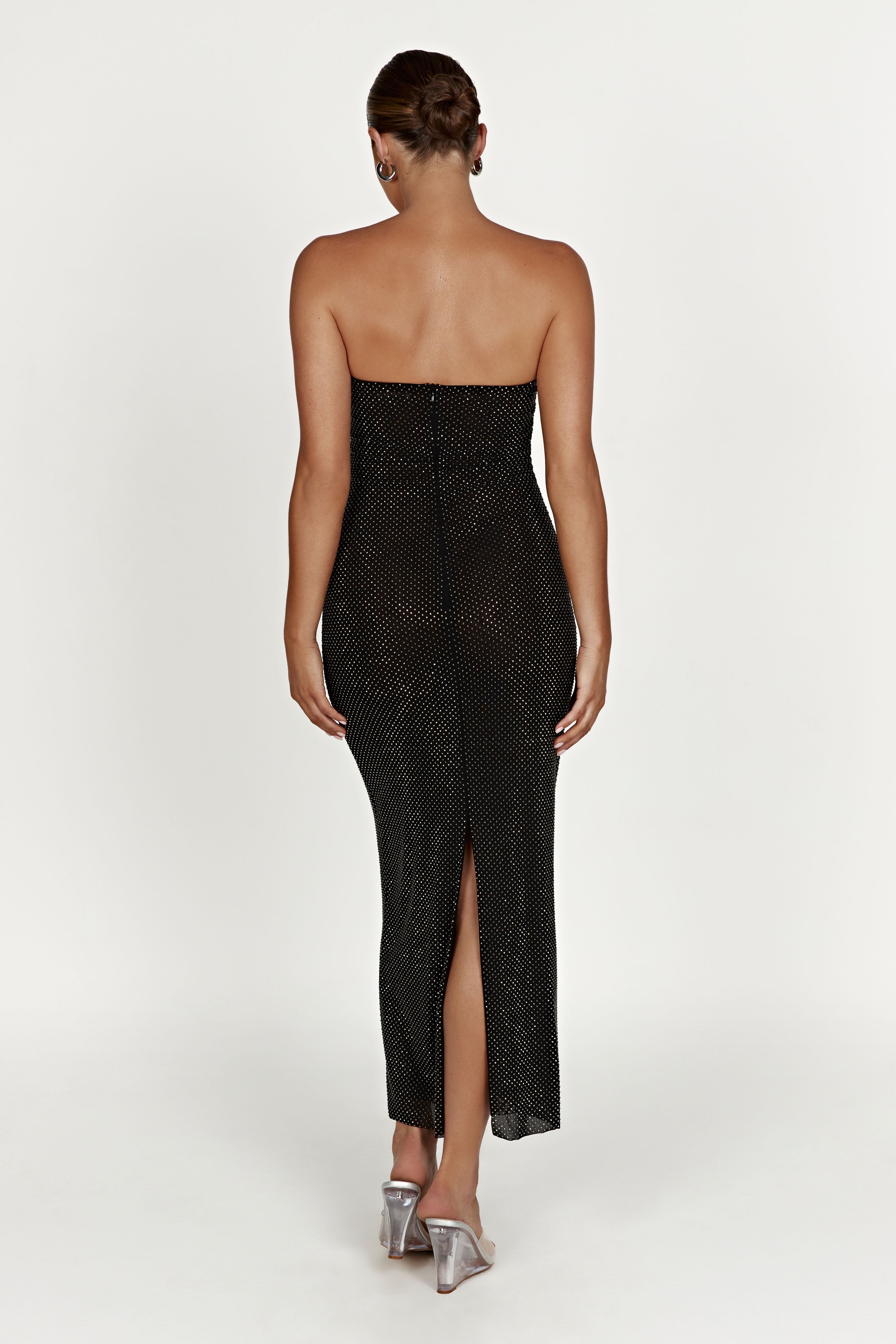 MESHKI Waverly Strapless Diamante Midi Dress - Black