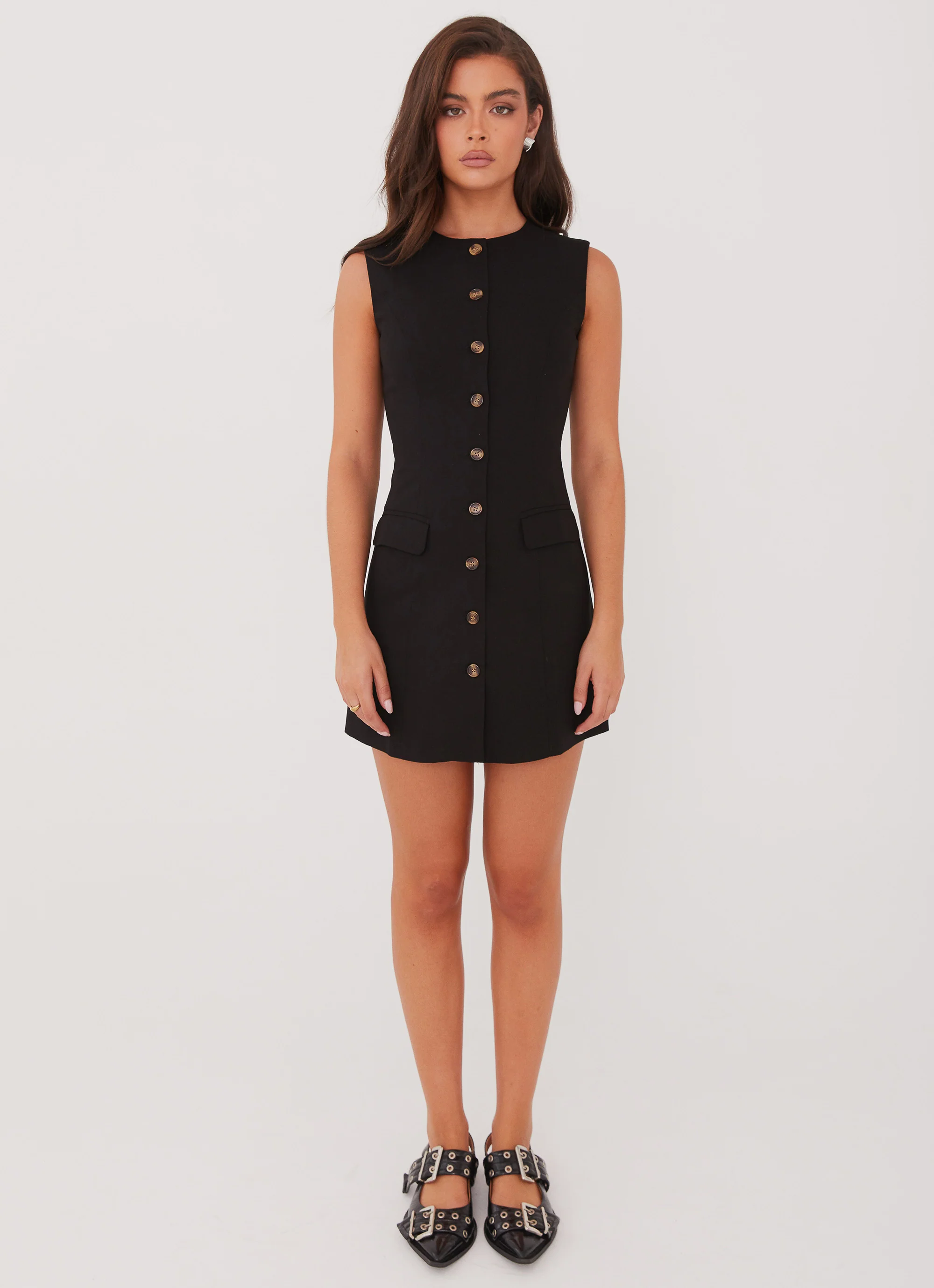 MESHKI Castello Fiore Linen Mini Dress - Black