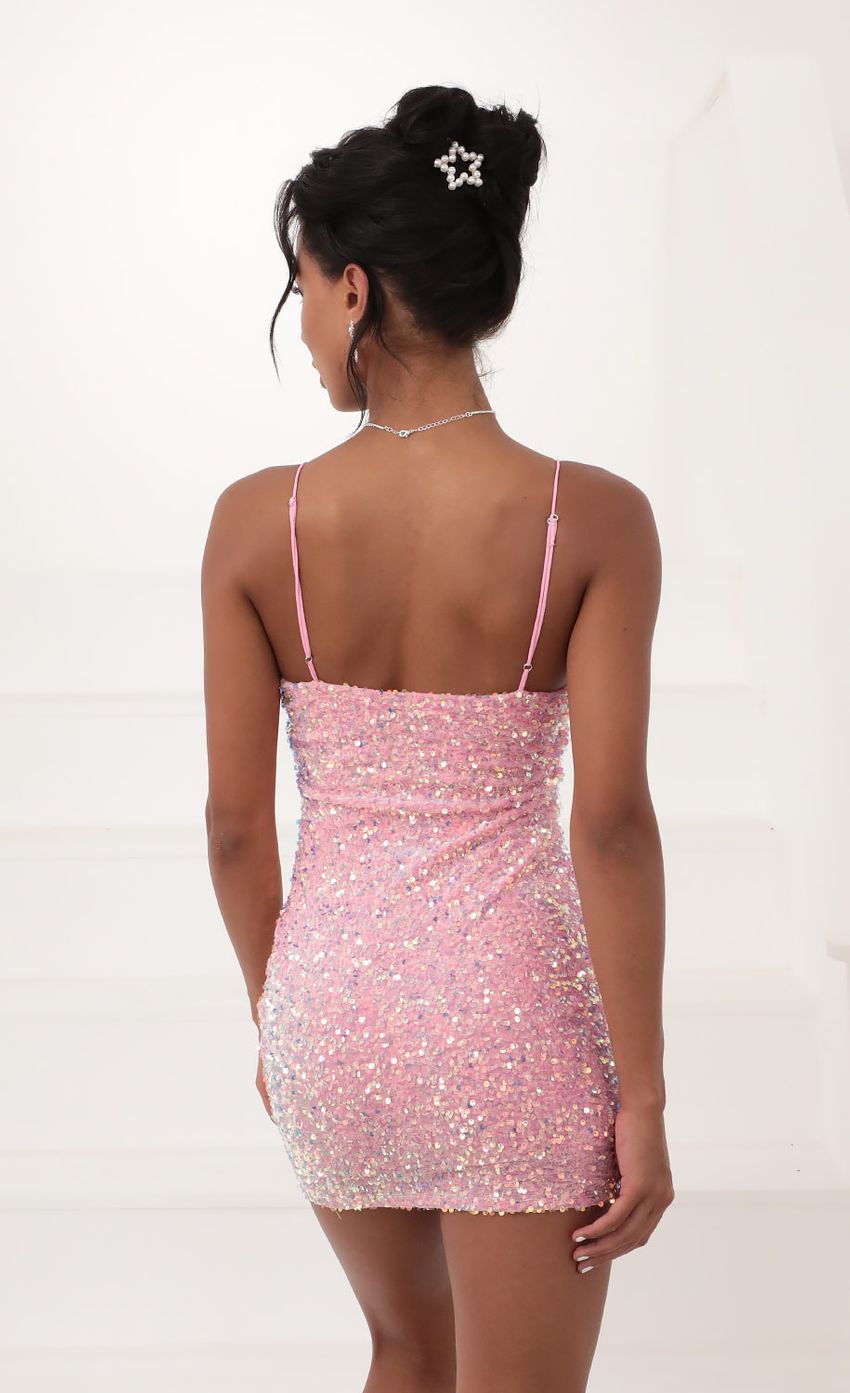 Colorladys Iridescent Sequin Bodycon Dress in Pink